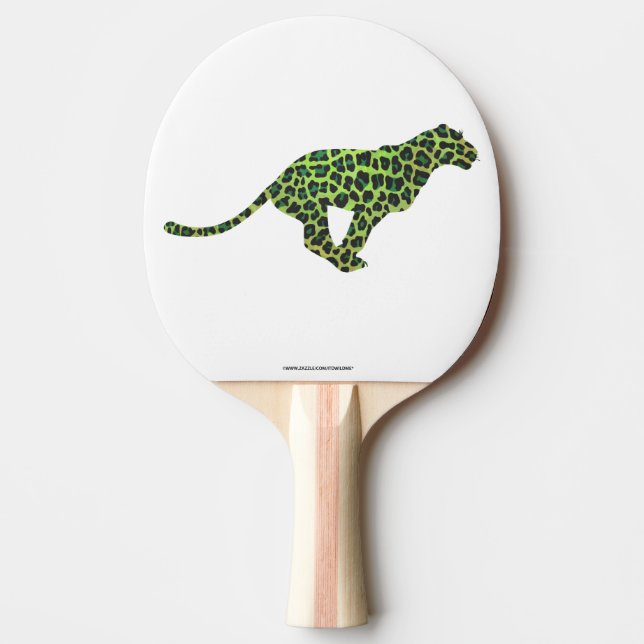Pala De Ping Pong Silhouette Leopardo negro y verde (Anverso)