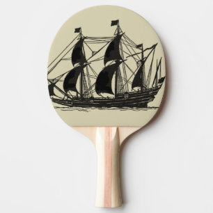 Pala De Ping Pong Silueta de la nave con las velas Billowing