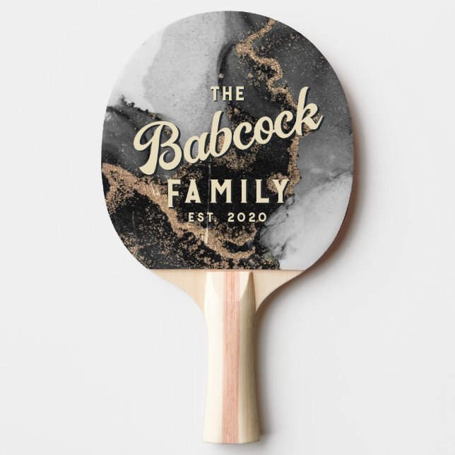 Pala De Ping Pong Silver & Gold Marble Stone Retro Family Name &Year (Anverso)