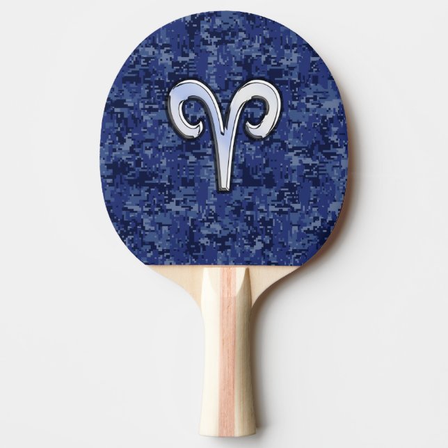 Pala De Ping Pong Símbolo Aries Zodiac en camo digital azul de la ma (Anverso)
