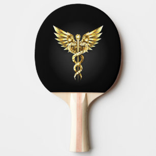 Pala De Ping Pong Símbolo Caduceo Poligonal Dorado