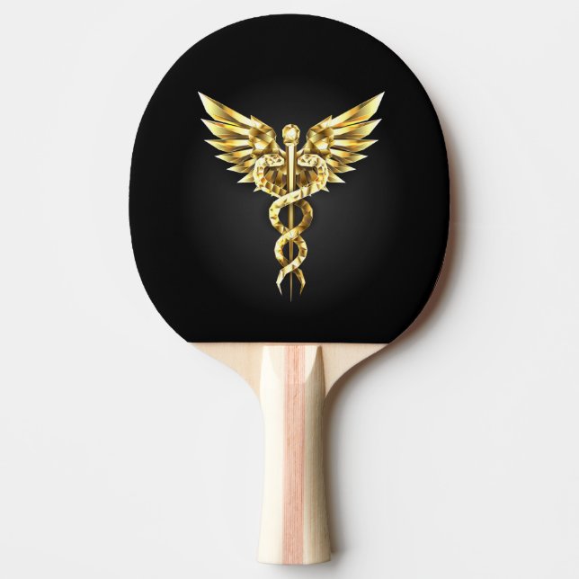 Pala De Ping Pong Símbolo Caduceo Poligonal Dorado (Anverso)
