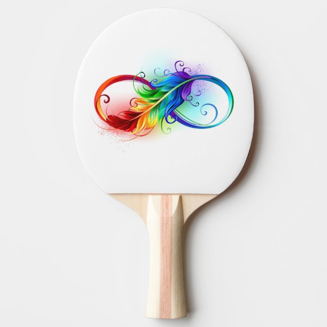 Pala De Ping Pong Símbolo infinito con plumas arcoiris (Anverso)