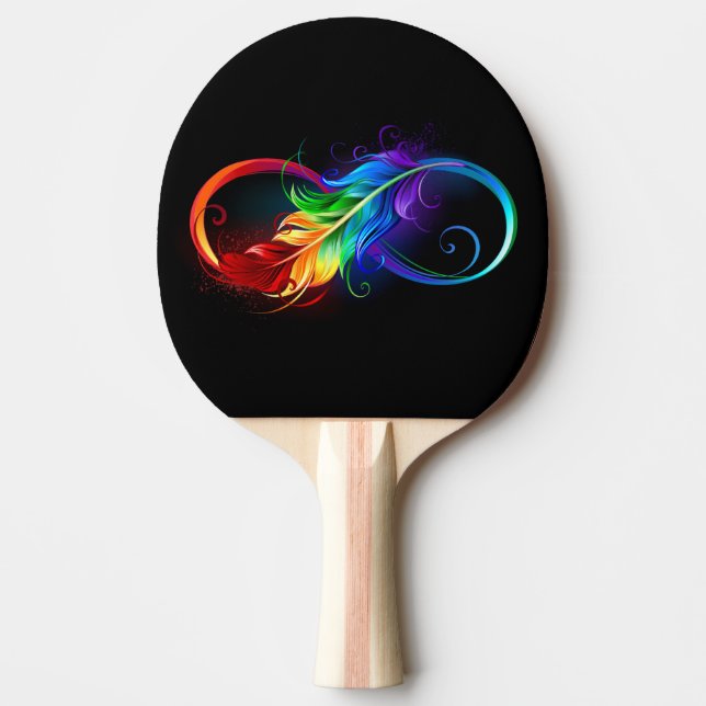 Pala De Ping Pong Símbolo infinito con plumas arcoiris (Anverso)