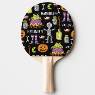 Pala De Ping Pong Símbolos de Halloween, tema vintage sin fisuras