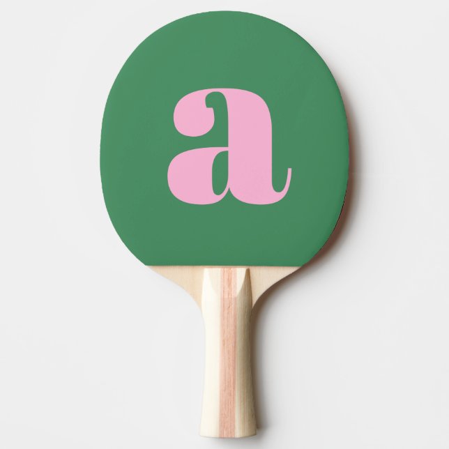 Pala De Ping Pong Simple Summer Pink Green Retro Monogram Initial (Anverso)