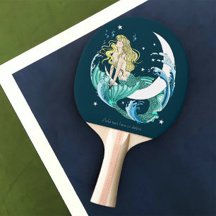 Pala De Ping Pong Sirena Rubia Luna Creciente Arte Fantasía Deco