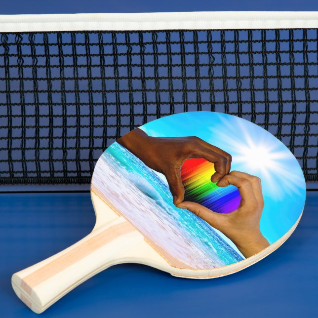 Pala De Ping Pong SlipperyJoe gradiente de corazón de arcoíris vívid (in situ)