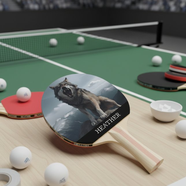 Pala De Ping Pong Snarling Wolf Monogram Woodland (Subido por el creador)