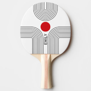 Pala De Ping Pong Sol rojo y arcos blancos y negros de mediados del