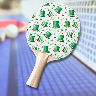 Pala De Ping Pong Sombreros y tréboles de lujo verdes dorados blanco