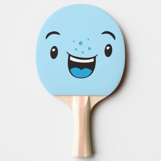 Pala De Ping Pong Sonriente azul Kawaii Face Ping Pong Paddle (Reverso)