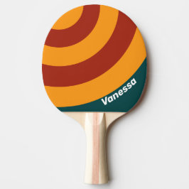Pala De Ping Pong Splash Retro Oscuro Turquesa con Círculo y Franja 