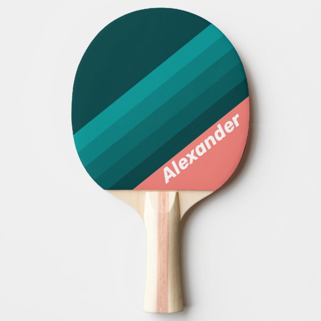 Pala De Ping Pong Sport Flamingo Aqua Stripes with Name (Anverso)