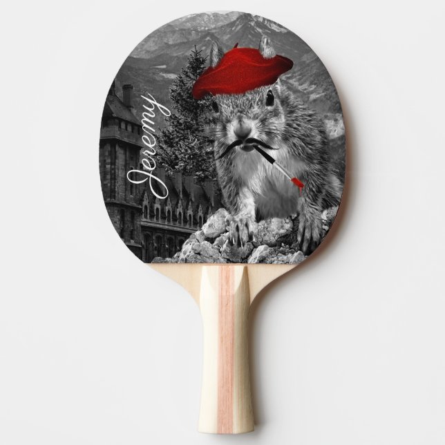 Pala De Ping Pong Squirrel Funny Painter con nombre (Anverso)