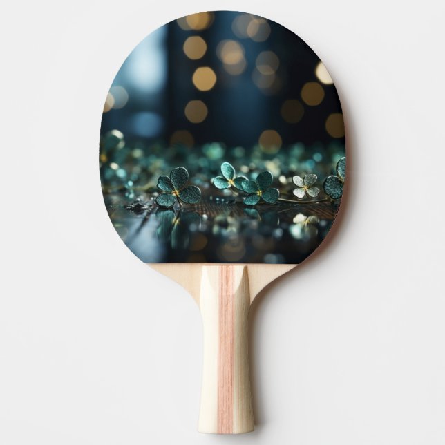 Pala De Ping Pong ☘️ St. Patrick's Day Gold Bokeh & Clovers (Anverso)