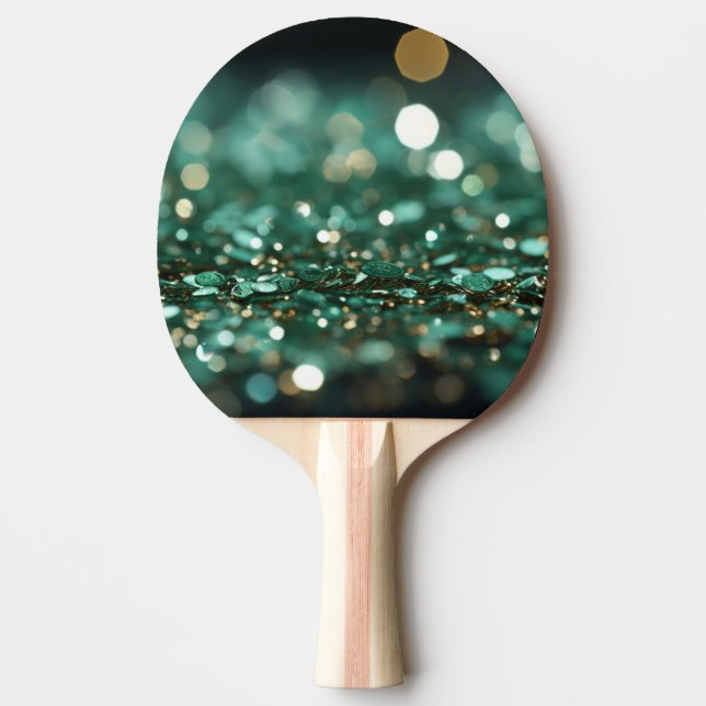 Pala De Ping Pong ☘️ St. Patrick's Day Green Purpurina Bokeh (Anverso)