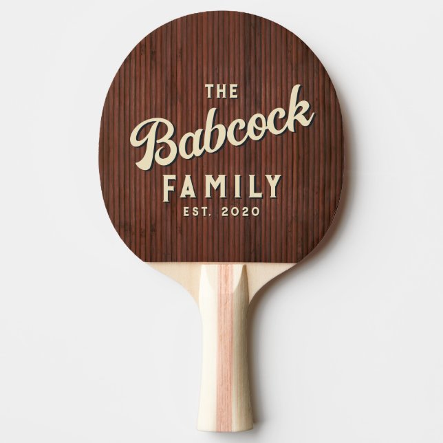 Pala De Ping Pong Stained Bamboo Retro Family Name & Year (Anverso)