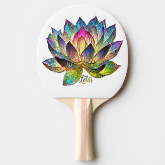Pala De Ping Pong Stained Glass Colorful Lotus Flower on White 