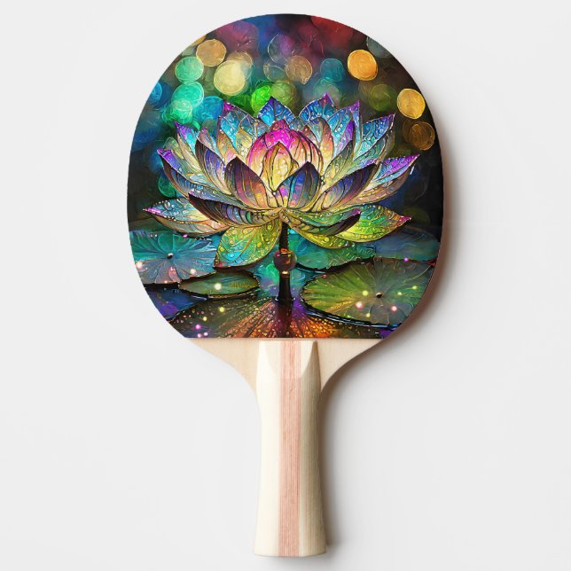 Pala De Ping Pong Stained Glass Vibrant Lotus Flower (Anverso)