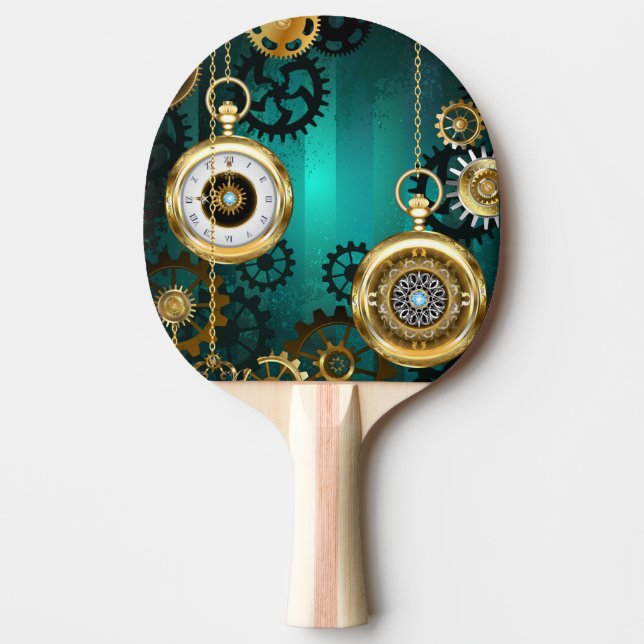 Pala De Ping Pong Steampunk Jewelry Watch sobre un fondo verde (Anverso)