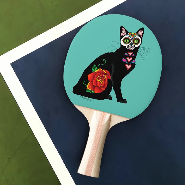Pala De Ping Pong Sugar Skull Black Cat (Subido por el creador)