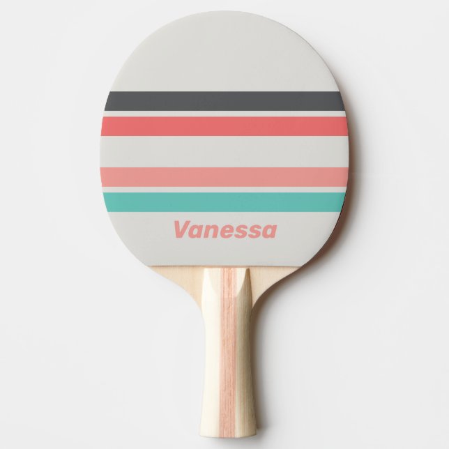 Pala De Ping Pong Sunbleached Coral Across Striping with Name (Anverso)