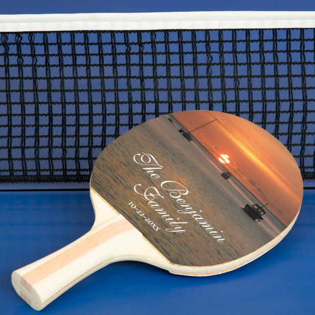 Pala De Ping Pong Sunset Nature Tropical Family Boats Personalizado (in situ)