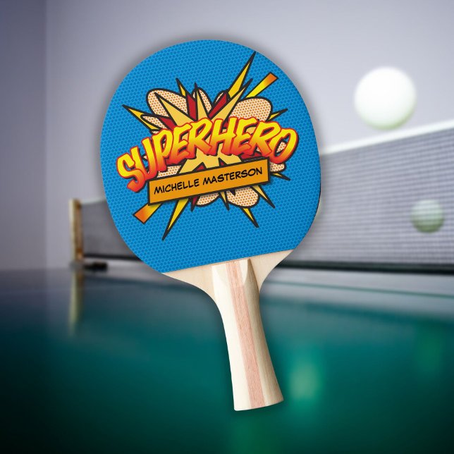 Pala De Ping Pong SUPERHERO Fun Retro Libro Pop Art (Subido por el creador)