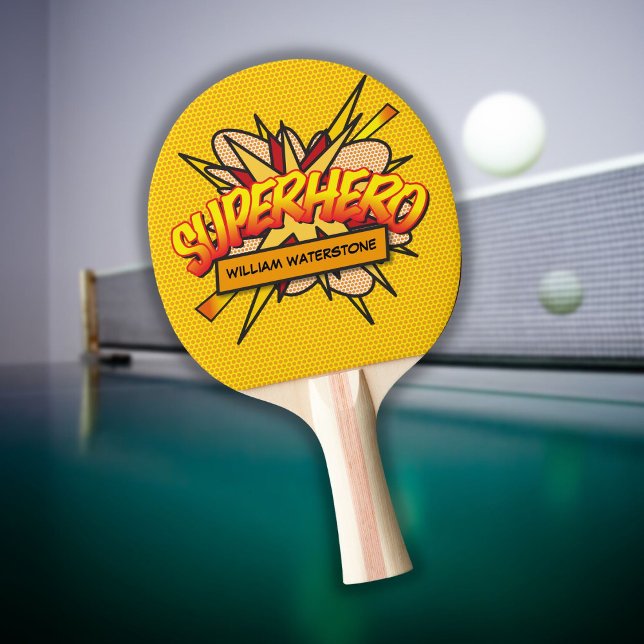 Pala De Ping Pong Superhéroe de historietas personalizado gracioso m (Personalized Comic Book Superhero Funny Modern Ping Pong Paddle)