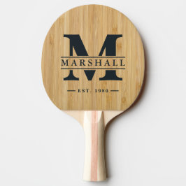 Pala De Ping Pong Superposición de Monograma y Nombre de Bambú Oscur