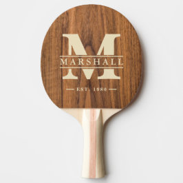 Pala De Ping Pong Superposición de monograma y nombre de Elm Wood