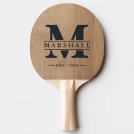 Pala De Ping Pong Superposición de Monograma y Nombre de Madera de A
