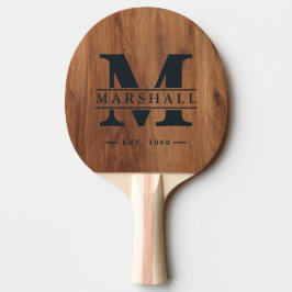 Pala De Ping Pong Superposición de monograma y nombre de madera de a