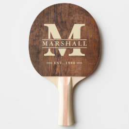 Pala De Ping Pong Superposición de Monograma y Nombre de Madera de N