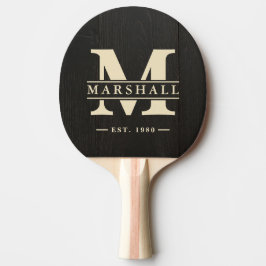 Pala De Ping Pong Superposición de Monograma y Nombre de Madera Negr