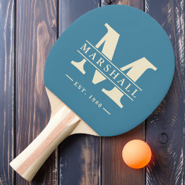 Pala De Ping Pong Superposición de monograma y nombre Deep Aqua