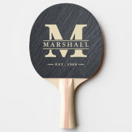 Pala De Ping Pong Superposición de Monograma y Nombre en Granito Osc