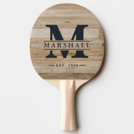 Pala De Ping Pong Superposición de Monograma y Nombre en Madera de C