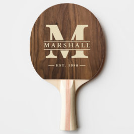 Pala De Ping Pong Superposición de Monograma y Nombre en Madera de N