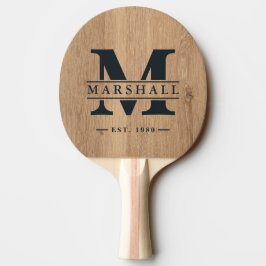Pala De Ping Pong Superposición de Monograma y Nombre en Madera de T