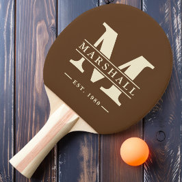 Pala De Ping Pong Superposición de monograma y nombre marrón bosque 