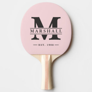 Pala De Ping Pong Superposición de monograma y nombre Rosa Susurro y
