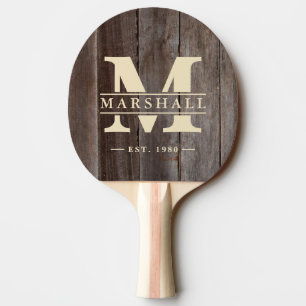 Pala De Ping Pong Superposición de tablones vintage con monograma y