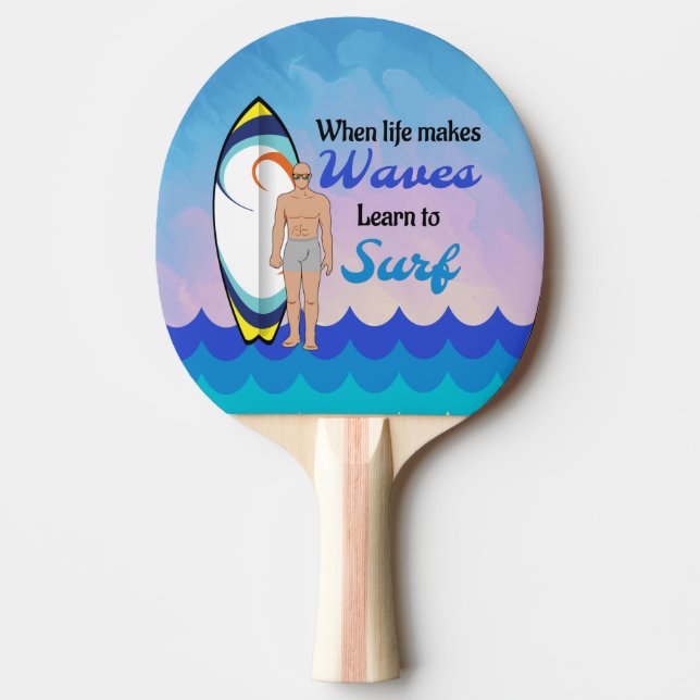 Pala De Ping Pong Surfboard Ocean Waves Blue Motivation Cita (Anverso)