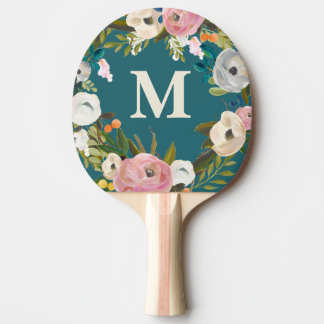 Pala De Ping Pong Tabla de Monograma Personalizado con Floral Pintad
