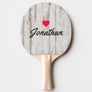 Pala De Ping Pong Tablas de madera blanqueadas Corazón vintage firma