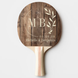 Pala De Ping Pong Tablas de Suelo de Granero Hoja Monograma de Boda