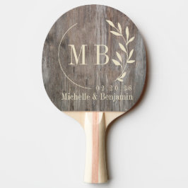 Pala De Ping Pong Tablones Desgastados Monograma Hoja Boda