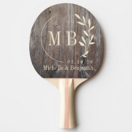 Pala De Ping Pong Tablones Desgastados Monograma Hoja Boda